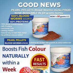 Pearl Pellets Blood Worms Sticks Fish Food | 60% Protein | Sinking Sticks | Colour Enhancer | Hormone Free | 60 g