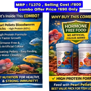 Pearl Pellets Premium Fish Food Combo Pack | Bloodworm Sticks + Flowerhorn Floating Pellets | High Protein | Hormone Free | For Flowerhorn & Cichlids
