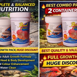 Pearl Pellets Flowerhorn Complete Growth Combo Pack | Baby Flowerhorn Food + Floating Adult Pellets | High Protein Nutrition | Baby to Adult Flowerhorn Fish Food