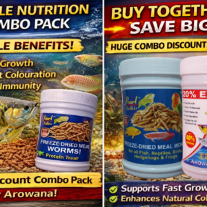 Pearl Pellets Arowana Power Combo Pack | High Protein Arowana Pellets + Freeze-Dried Mealworms | Growth, Colour & Immunity Booster | Huge Combo Discount