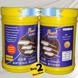 Pearl Pellets Artemia Sticks Fish Food | 60% High Protein Brine Shrimp Formula | Growth & Breeding Booster | Suitable for Small & Big Fish