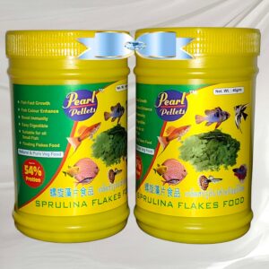 Pearl Pellets Spirulina Flakes Fish Food | 100% Pure Veg Algae Based | High Protein | For Baby Fish, Guppies, Mollies, Tetras & Neons