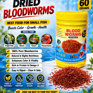 Dried Bloodworms Fish Food 60g | 100% Natural High Protein Feed | Ideal for Angel Fish, Neon Tetras, Flowerhorn & Small Aquarium Fish